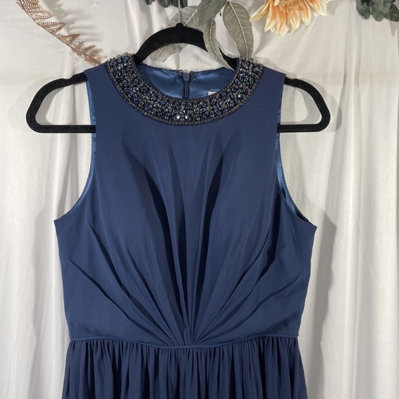NWT $338 leena for Mac‎ Duggal [ 8 ] Embellished High Neck Pleated Gown Blue - Picture 10 of 15